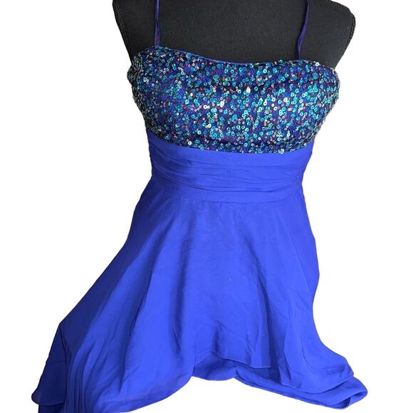 Strapless Homecoming Sequined Blue Ball Gown Size 3/4 - Picture 3 of 6